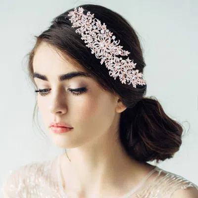 Fashnzfab Rhinestone Floral Leaf Vine Wrap Headpiece In Pink
