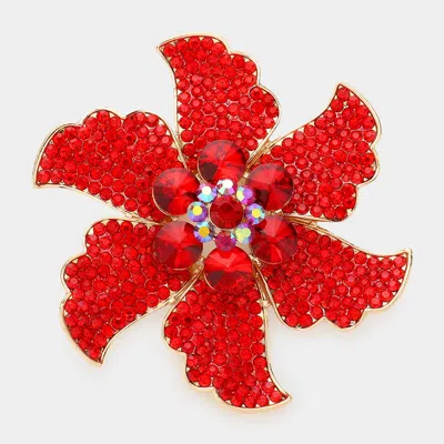 Fashnzfab Rhinestone Flower Pin Brooch In Red