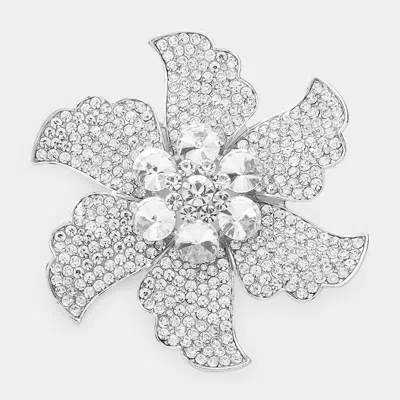 Fashnzfab Rhinestone Flower Pin Brooch In Silver