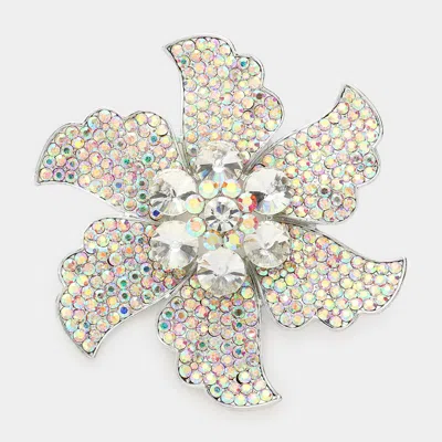 Fashnzfab Rhinestone Flower Pin Brooch In White