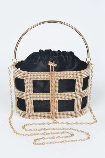 Fashnzfab Rhinestone Frame Clutch W/metal Handle In Black