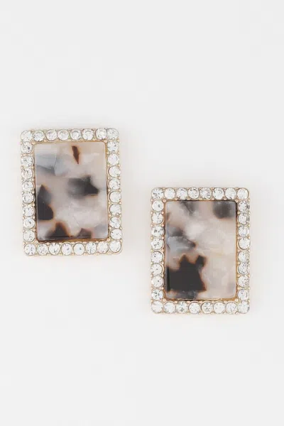 Fashnzfab Rhinestone Framed Marble Earrings In Black
