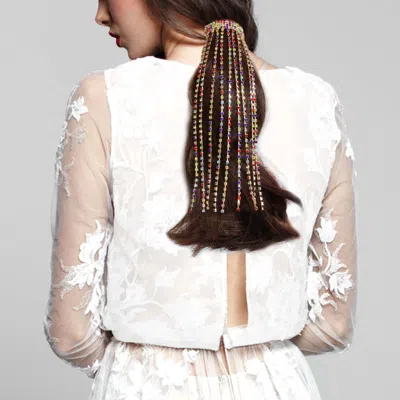 Fashnzfab Rhinestone Fringe Barrette 2" X 9.5" In Multi