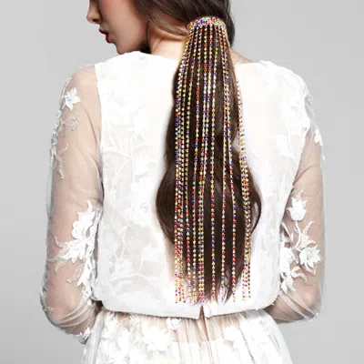 Fashnzfab Rhinestone Fringe Barrette In Gold