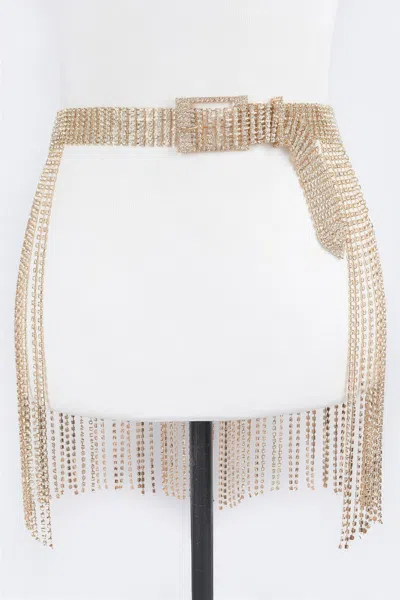 Fashnzfab Rhinestone Fringe Belt In Gold