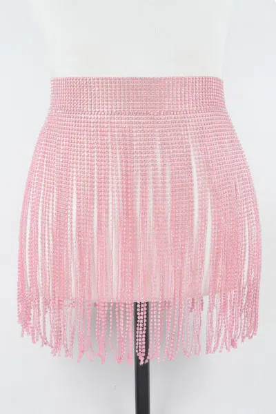 Fashnzfab Rhinestone Fringe Belt In Gray