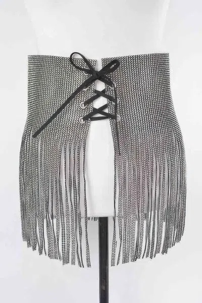 Fashnzfab Rhinestone Fringe Belt In Metallic