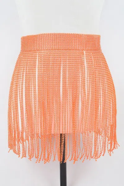 Fashnzfab Rhinestone Fringe Belt In Orange