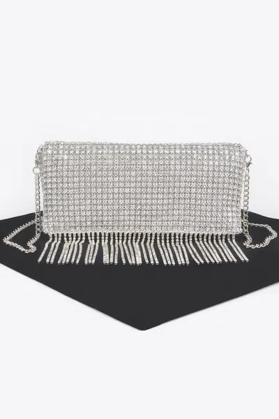 Fashnzfab Rhinestone Fringe Clutch In Multi