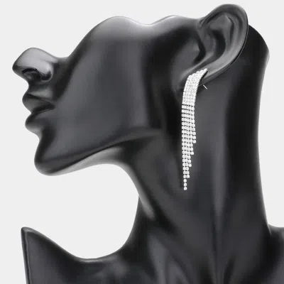 Fashnzfab Rhinestone Fringe Dangle Evening Earrings - Silver In Metallic