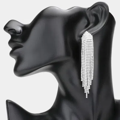 Fashnzfab Rhinestone Fringe Dangle Evening Earrings In Silver