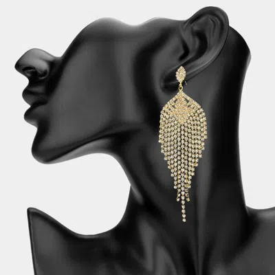 Fashnzfab Rhinestone Fringe Drop Evening Earrings 1.2" X 4" In Gold