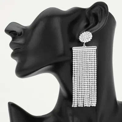 Fashnzfab Rhinestone Fringe Drop Statement Evening Earrings In Silver