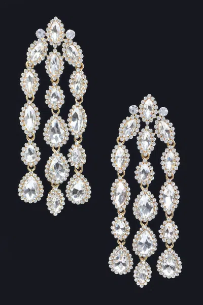 Fashnzfab Rhinestone Fringe Earring In Gold