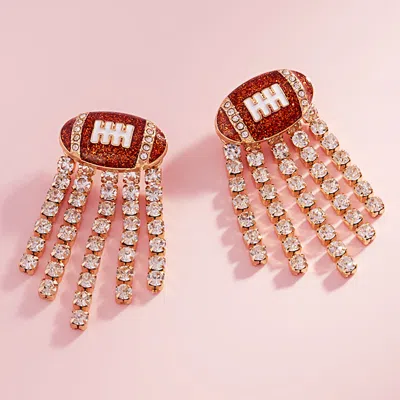 Fashnzfab Rhinestone Fringe Enamel Football Earrings - Gold In Red