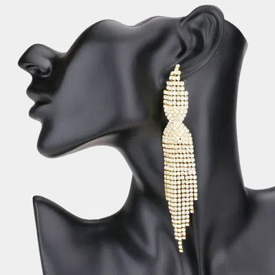 Fashnzfab Rhinestone Fringe Evening Earrings - Clear, Gold In Multi