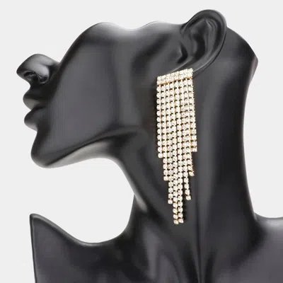 Fashnzfab Rhinestone Fringe Evening Earrings - Gold