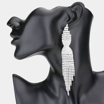Fashnzfab Rhinestone Fringe Evening Earrings - Clear, Silver