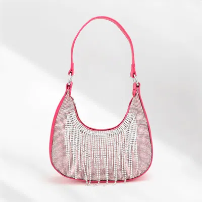 Fashnzfab Rhinestone Fringe Evening Shoulder / Crossbody Bag In Pink