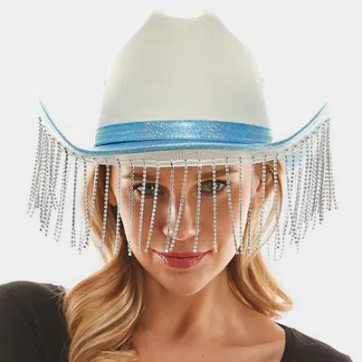 Fashnzfab Rhinestone Fringe Glittered Cowboy Hat In Blue