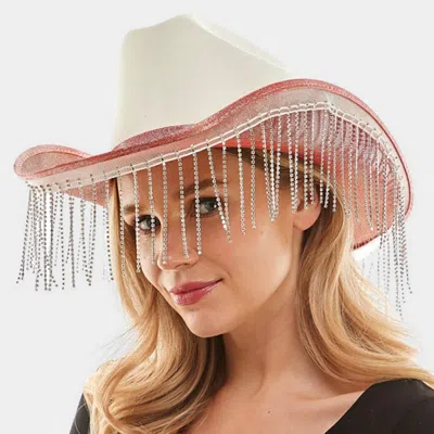 Fashnzfab Rhinestone Fringe Glittered Cowboy Hat In Pink