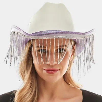 Fashnzfab Rhinestone Fringe Glittered Cowboy Hat In Purple