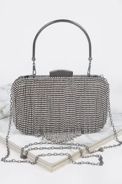 Fashnzfab Rhinestone Fringe Hard Clutch In Pink