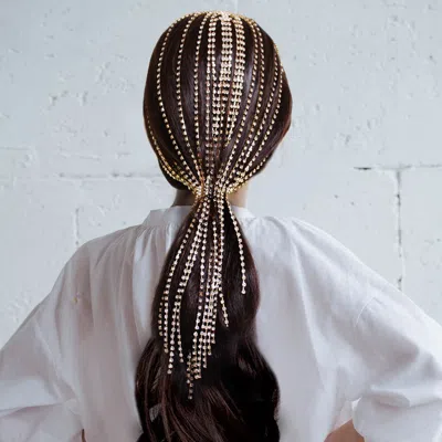 Fashnzfab Rhinestone Fringe Headband In Gold
