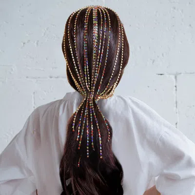 Fashnzfab Rhinestone Fringe Headband In Multi