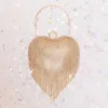 Fashnzfab Rhinestone Fringe Heart Evening Tote / Clutch / Crossbody Bag In Gold