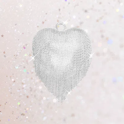 Fashnzfab Rhinestone Fringe Heart Evening Tote / Clutch / Crossbody Bag In Silver