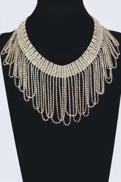 Fashnzfab Rhinestone Fringe Necklace In Gold