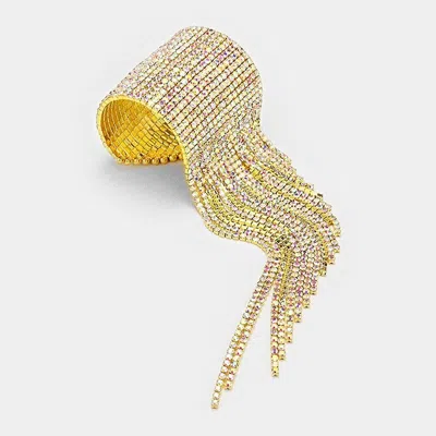 Fashnzfab Rhinestone Fringe Open Bracelet In Gold
