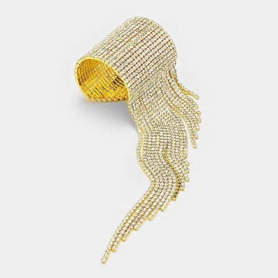 Fashnzfab Rhinestone Fringe Open Bracelet Gold, Clear