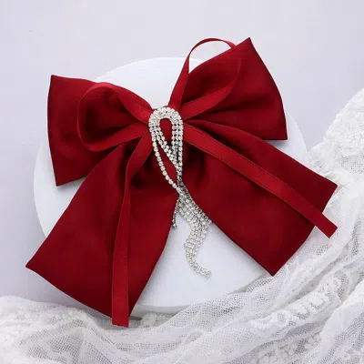 Fashnzfab Rhinestone Fringe Pointed Bow Barrette In Red