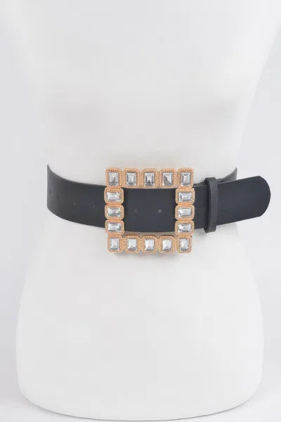 Fashnzfab Rhinestone Gemstone Square Belt In Gold