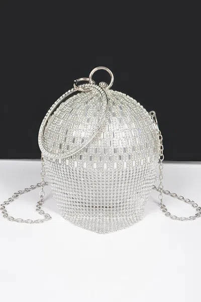 Fashnzfab Rhinestone Glass Round Ball Clutch In Silver