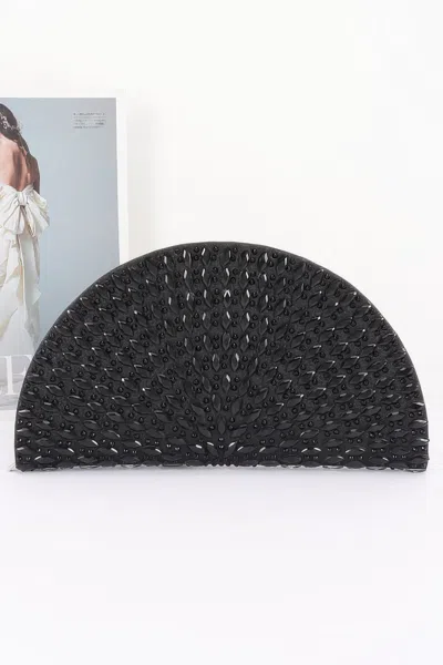 Fashnzfab Rhinestone Half Moon Party Clutch In Black
