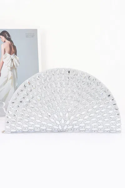 Fashnzfab Rhinestone Half Moon Party Clutch In White
