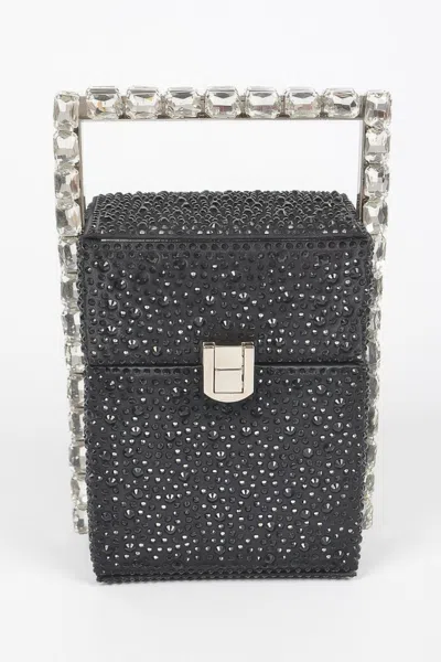 Fashnzfab Rhinestone Handle Stoned Party Clutch In Black