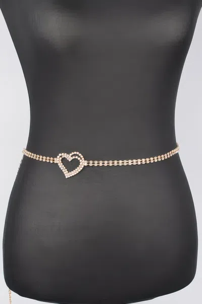 Fashnzfab Rhinestone Heart Chain Belt In Gold