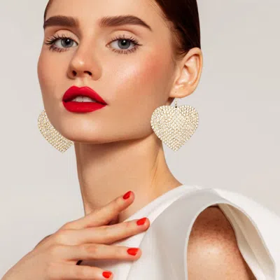 Fashnzfab Rhinestone Heart Dangle Evening Earrings In Gold