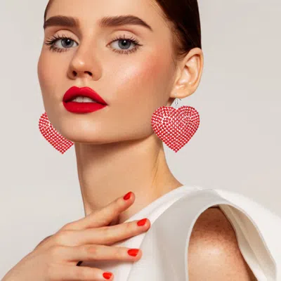 Fashnzfab Rhinestone Heart Dangle Evening Earrings In Pink