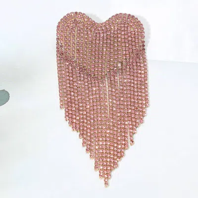 Fashnzfab Rhinestone Heart Fringe Pin Brooch In Neutral