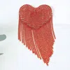 Fashnzfab Rhinestone Heart Fringe Pin Brooch In Red