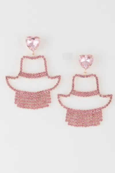 Fashnzfab Rhinestone Heart Girl Earrings In Pink