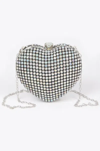 Fashnzfab Rhinestone Heart Sahpe Party Clutch In Multi