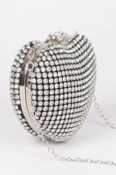Fashnzfab Rhinestone Heart Sahpe Party Clutch In Silver
