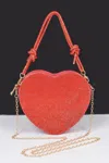 Fashnzfab Rhinestone Heart Shape Clutch In Red