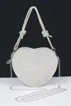 Fashnzfab Rhinestone Heart Shape Clutch In Silver